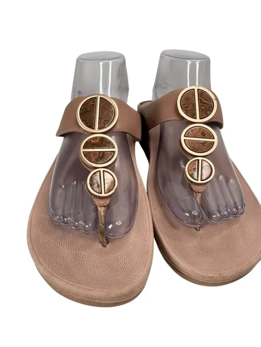 FitFlop Halo Toe Post Sandals Metallic Buckle Comfort Beige Womens Size 8